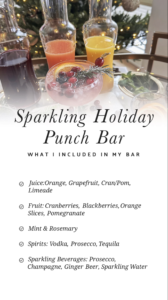 Holiday punch bar with various ingredients.