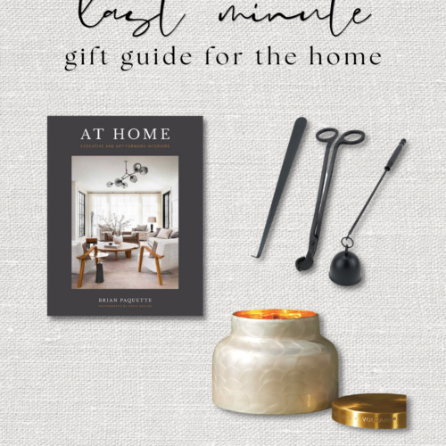 Home decor gift guide with candle and accessories.