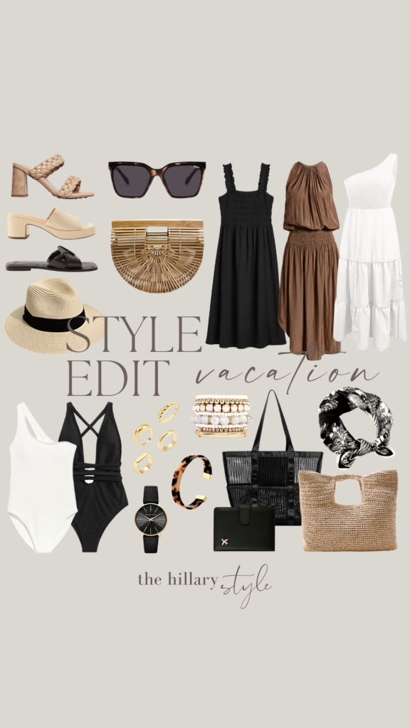 Vacation style edit with accessories.