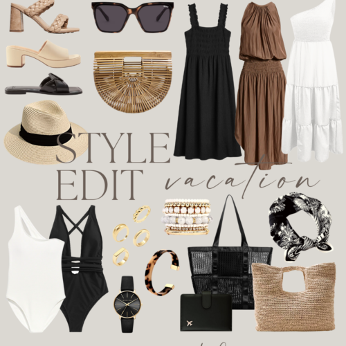 Vacation style edit with various accessories.