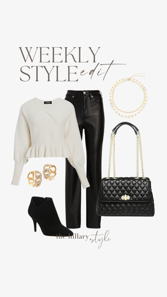 Weekly style edit featuring black leather pants.