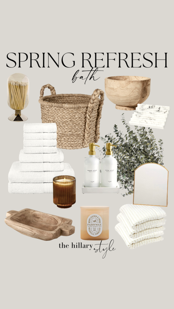 Spring bath essentials in neutral tones.