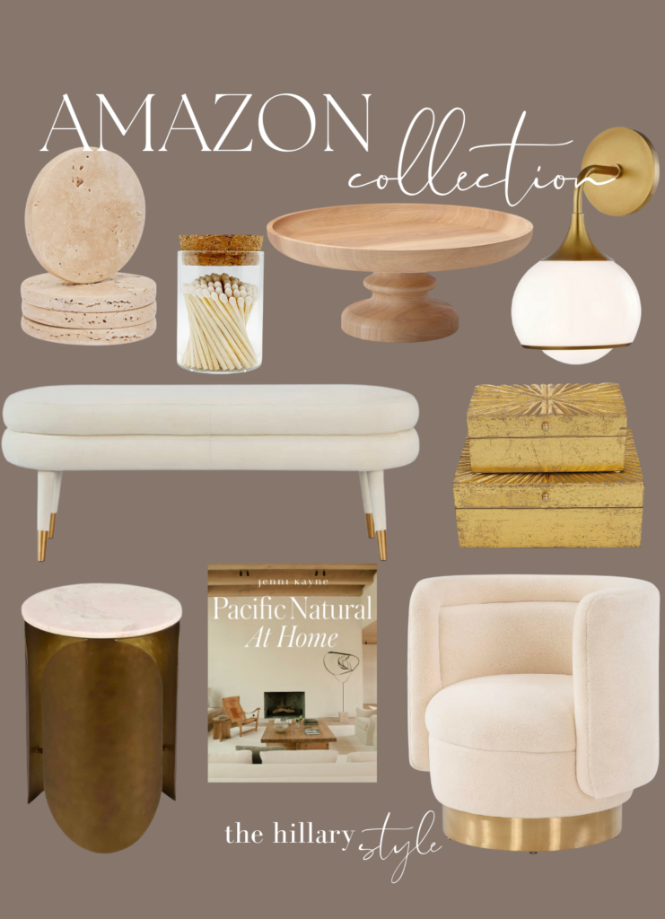 Amazon home decor collection in beige and gold.