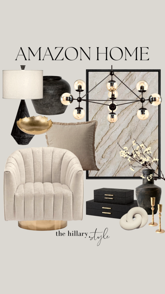 Amazon home decor with a gold and black theme.