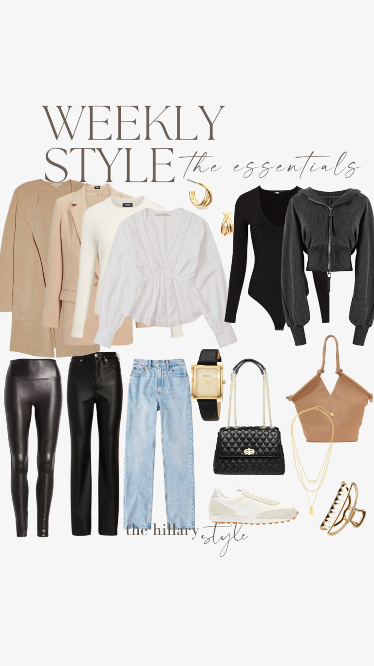 Weekly style essentials outfit collage.