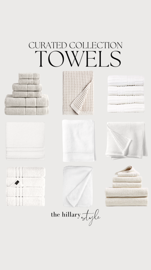 White and beige towels in various styles.