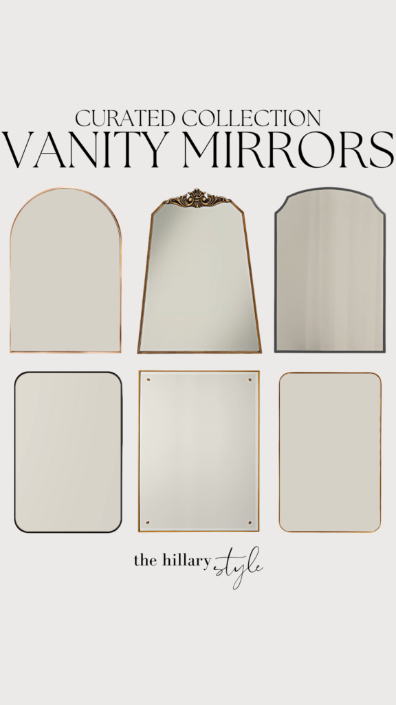 Five vanity mirrors with different frames.