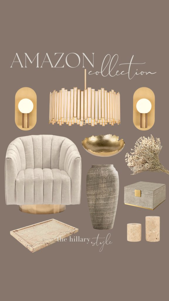 Home decor collection with gold accents.