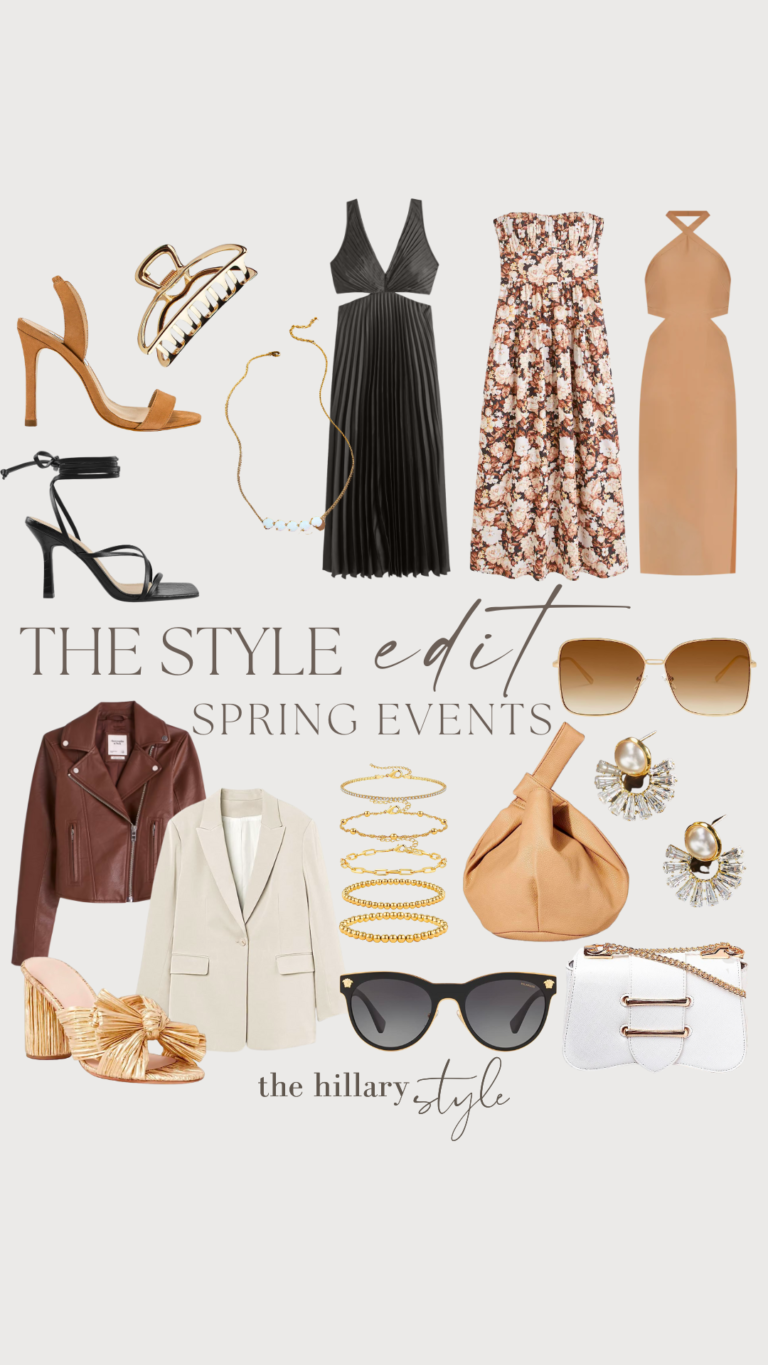 Spring event fashion styling collage.