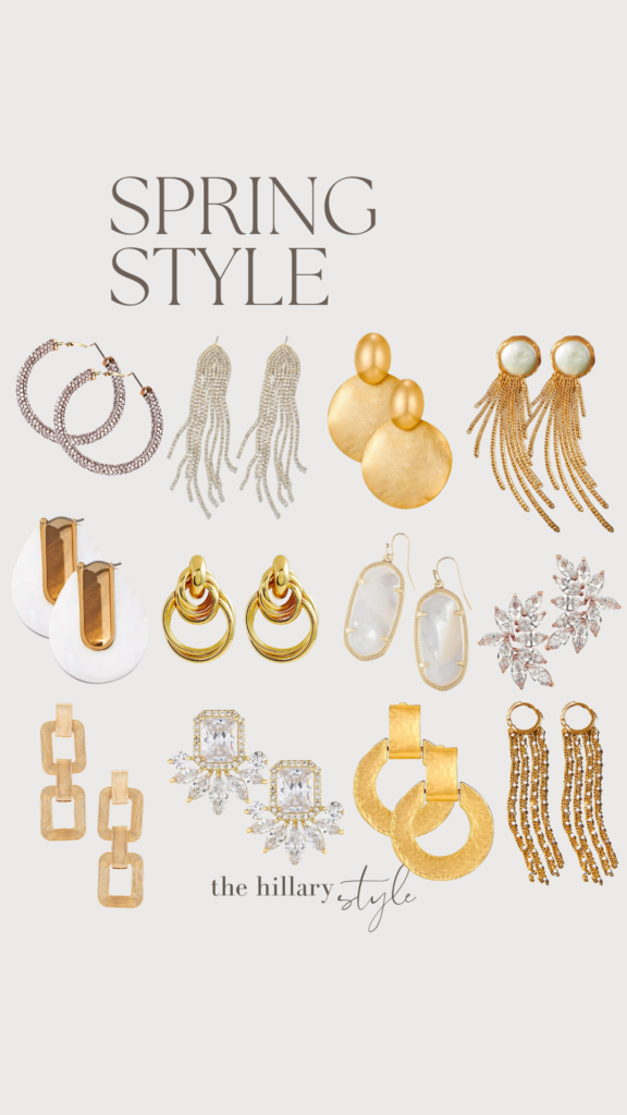 Assortment of gold and silver earrings.