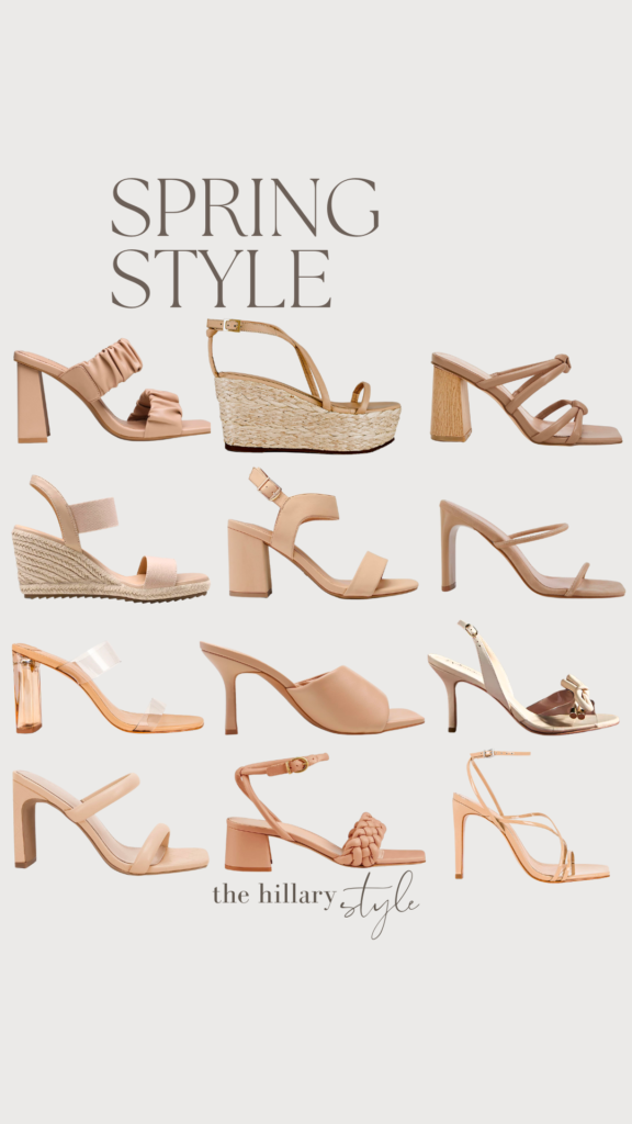 Twelve beige heeled sandals for spring.