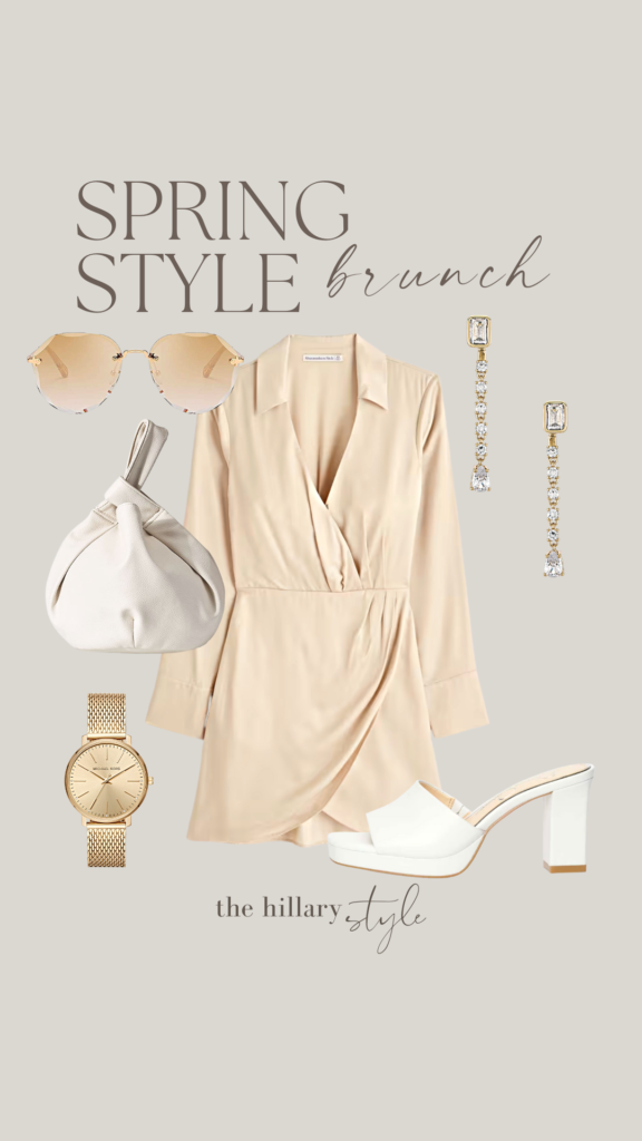 Spring brunch outfit with white dress and shoes.