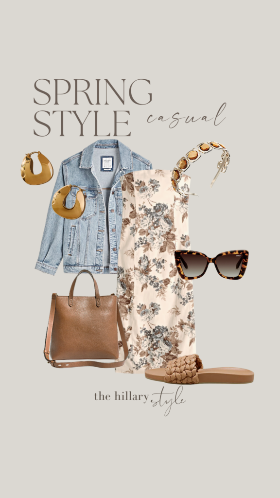 Spring casual outfit with floral skirt.