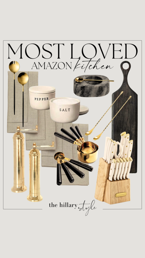 Amazon kitchen essentials in gold and black.