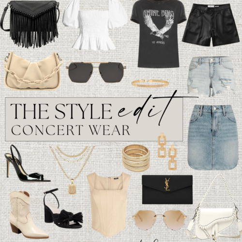 Concert outfit inspiration collage with accessories.