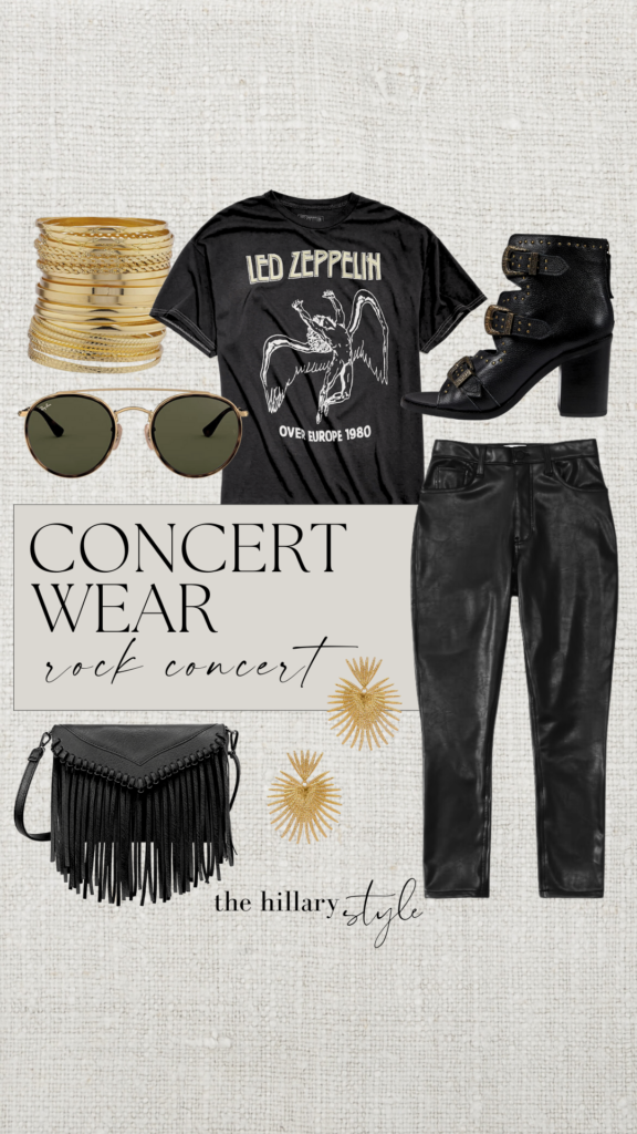 Rock concert outfit with Led Zeppelin shirt.