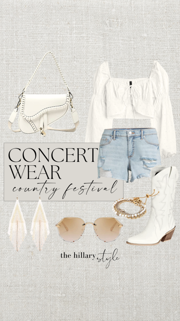 Country festival outfit with white boots.