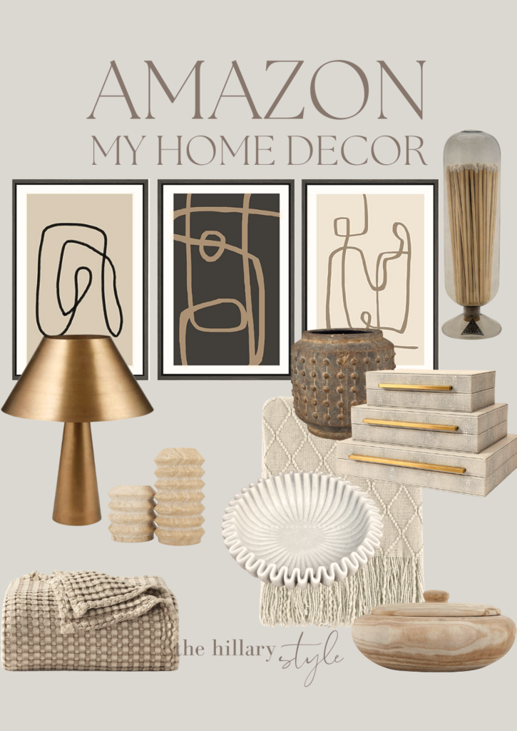 Amazon home decor collage with neutral tones.