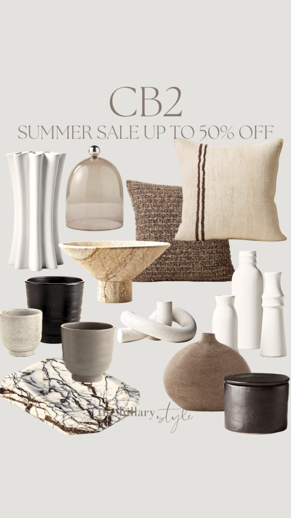 CB2 home decor summer sale up to 50% off.