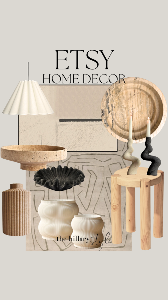 Etsy home decor with beige and black accents.