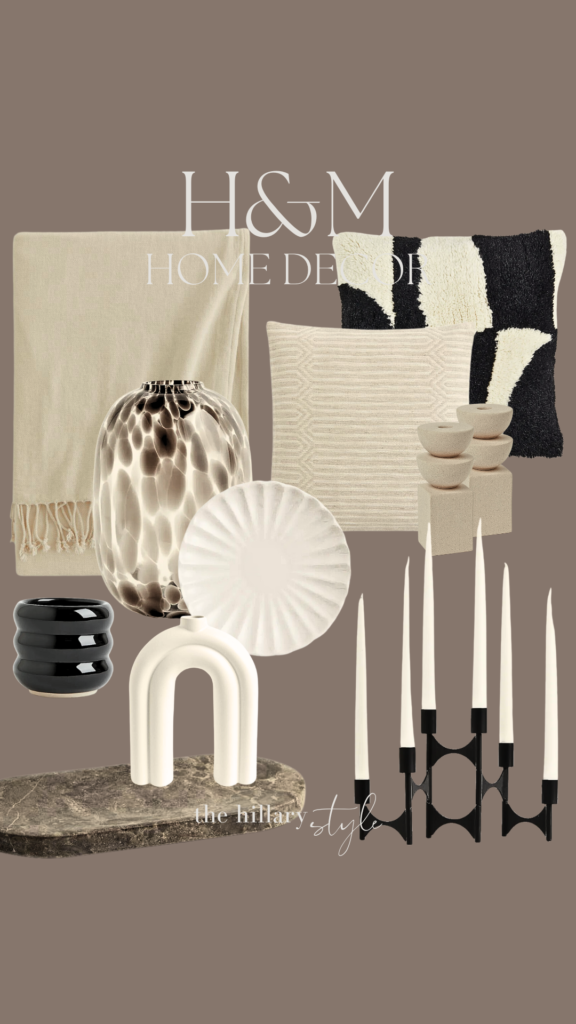 H&M home decor with candles and vases.