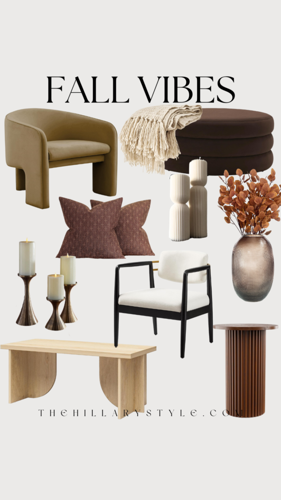 Fall home decor with furniture and accessories.