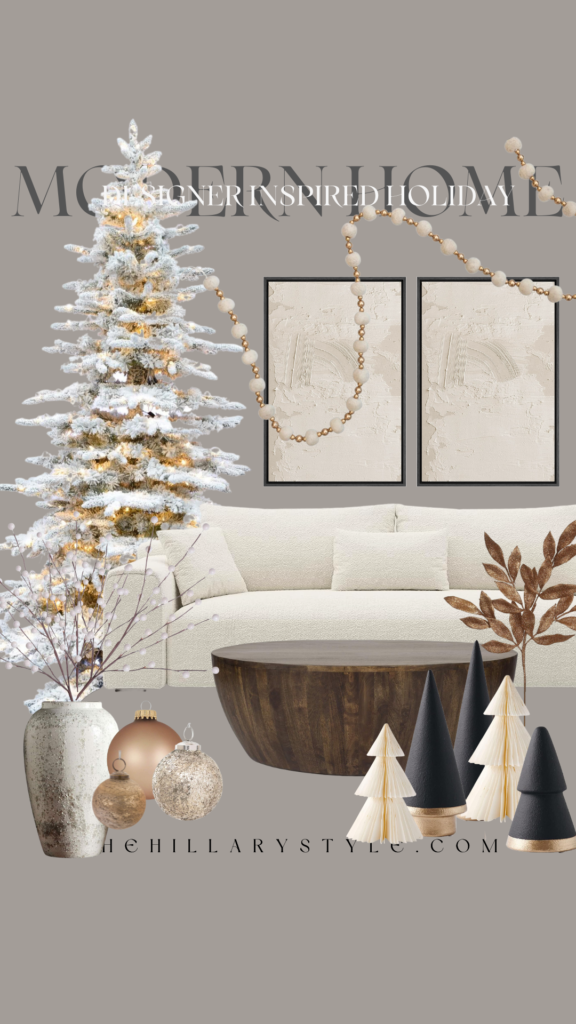 Modern holiday decor with white couch.