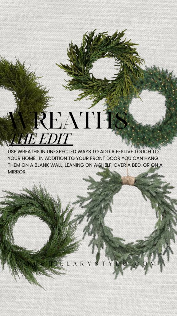 Three green wreaths on a white background.