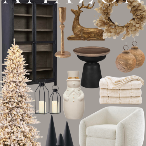 Neutral holiday decor with a white armchair.