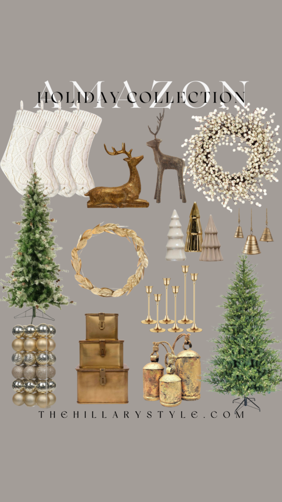 Gold Christmas decor and ornaments.