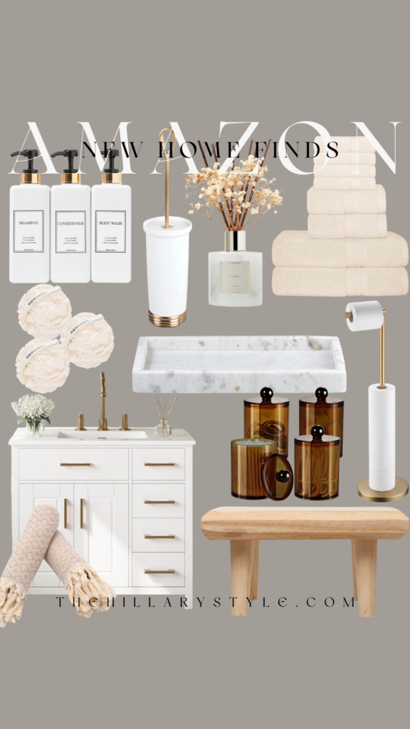 Bathroom essentials with gold accents.