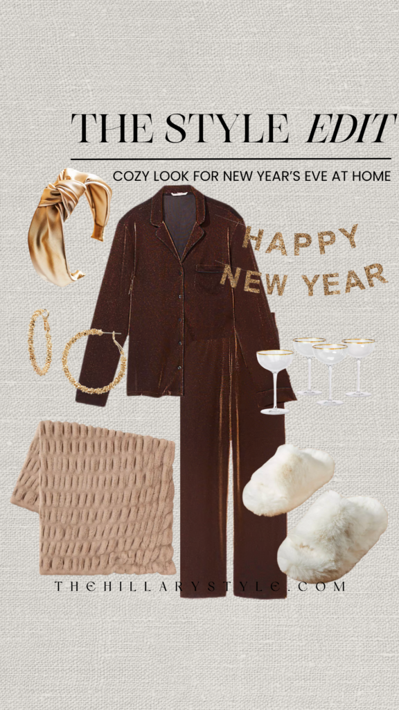 Cozy New Year's Eve outfit with slippers.