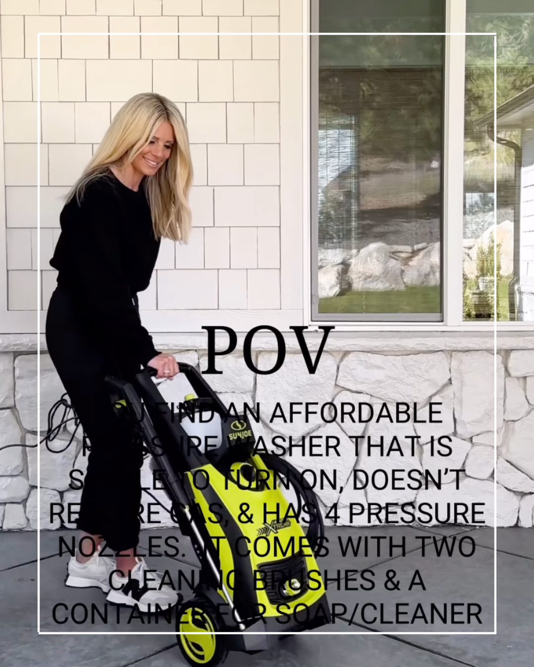 Woman using a yellow pressure washer.