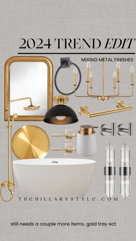 2024 bathroom design with mixed metal finishes.