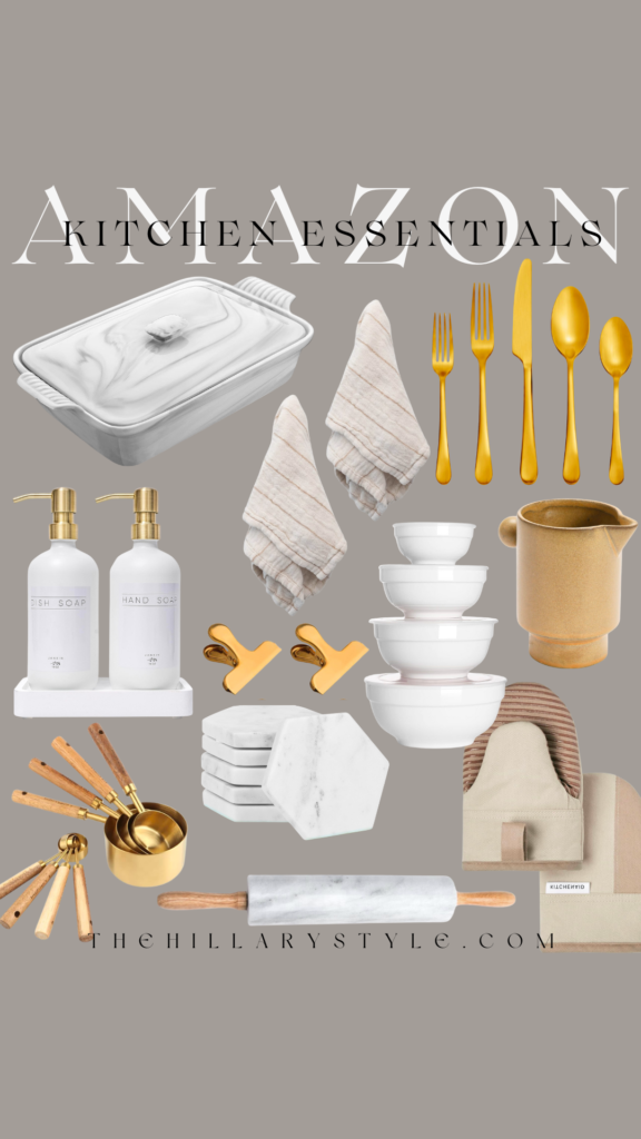 Amazon kitchen essentials collage.