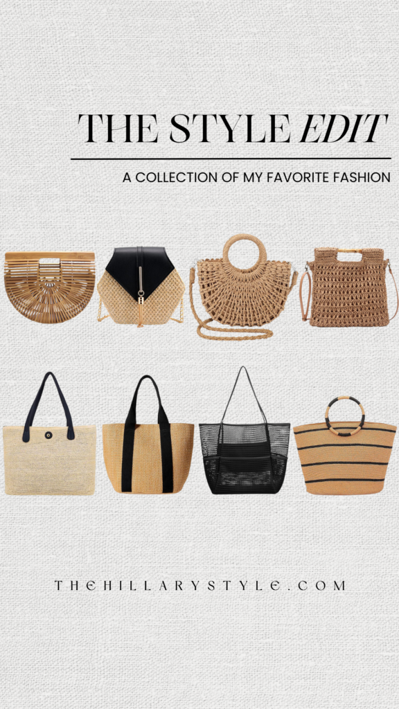 Collection of straw and woven bags.