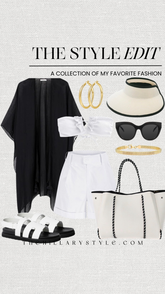 Summer outfit with white shorts and sandals.