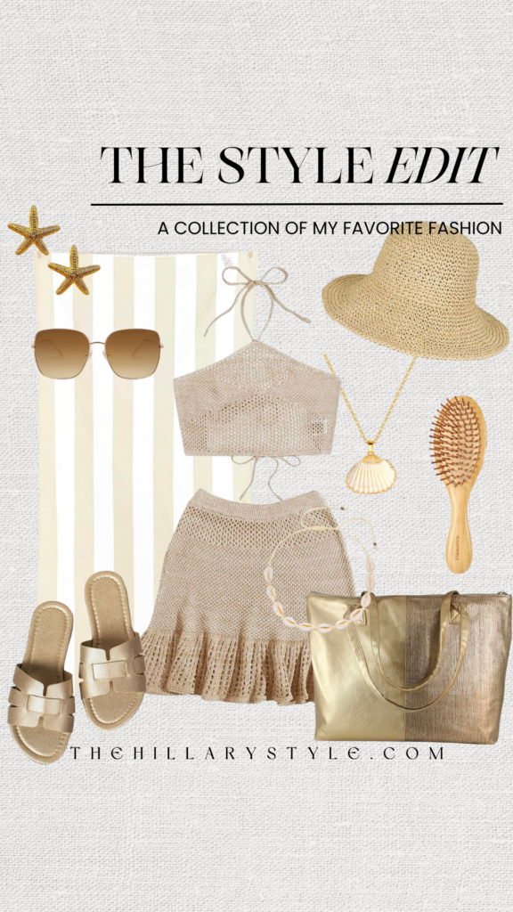 Summer fashion outfit with beach accessories.