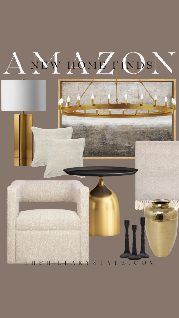 Gold home decor with a black table.