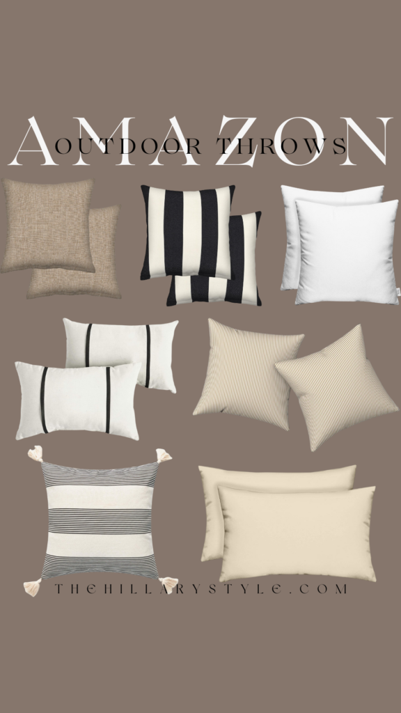 Assortment of striped and solid throw pillows.