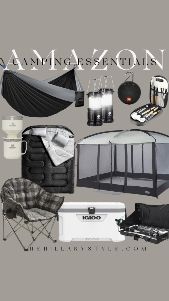 Amazon essentials camping gear collage.