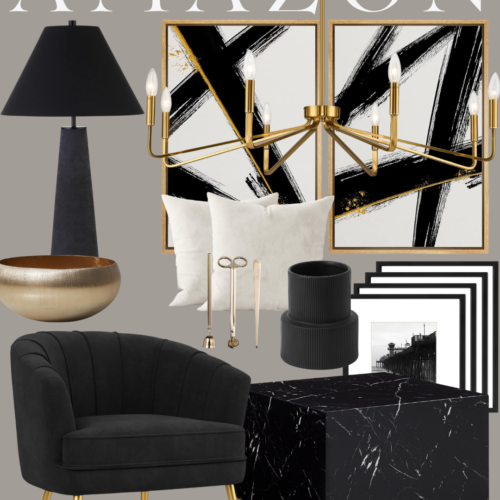 Black velvet armchair and gold decor.