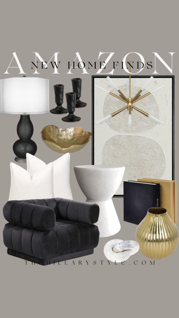 Home decor with gold and black accents.