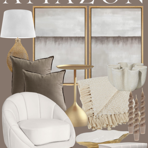 White armchair with gold accents and decor.