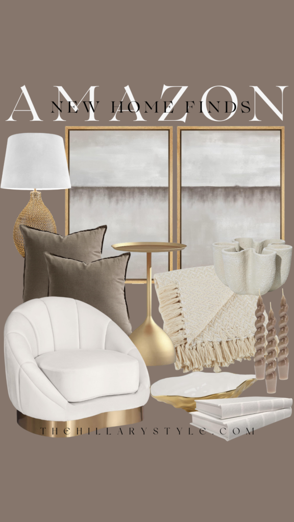 White armchair with gold accents and decor.