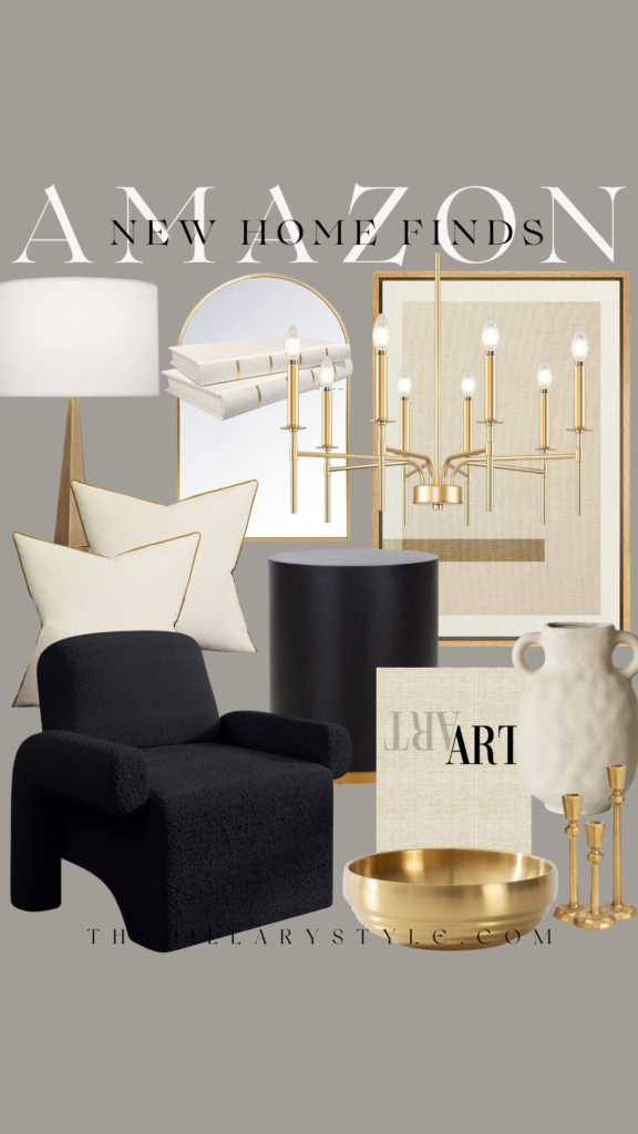 Black armchair with gold accents and decor.