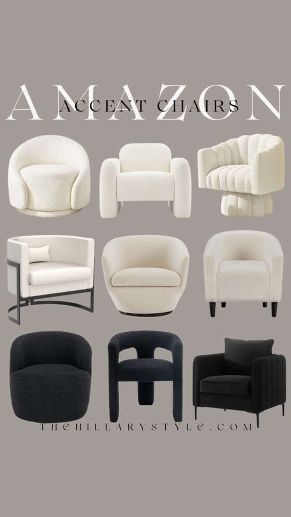 Nine stylish accent chairs in various styles.