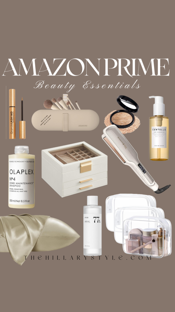 Amazon Prime beauty essentials collage.