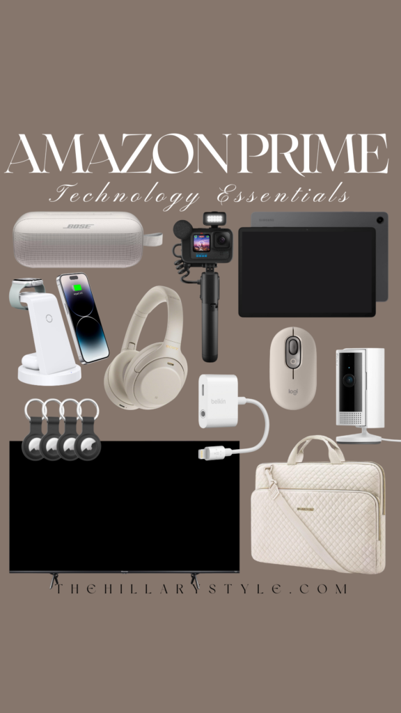 Amazon Prime tech essentials collage.