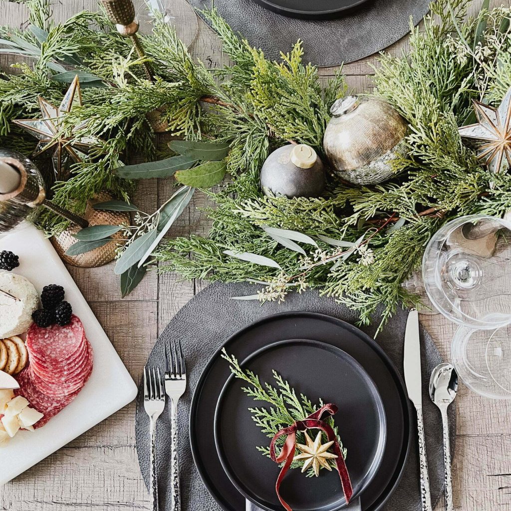 Mixed Metal Holiday Decor on Table, The Hillary Style